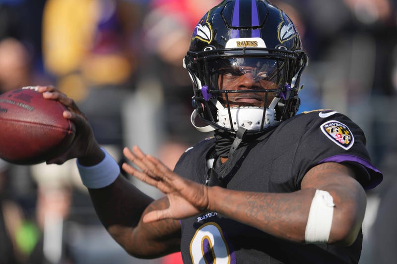 Baltimore Ravens quarterback Lamar Jackson (8) warms up prior to a game at M&T Bank Stadium.