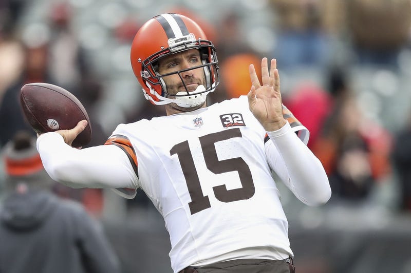 Jan 7, 2024; Cincinnati, Ohio, USA; Cleveland Browns quarterback Joe Flacco (15) throws a pass during warmups before the game against the Cincinnati Bengals at Paycor Stadium. 