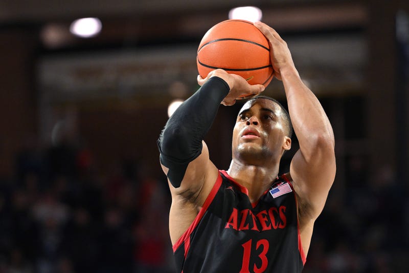 an Diego State Aztecs forward Jaedon LeDee (13) shoots a free throw during a game against the Gonzaga Bulldogs in the second half at McCarthey Athletic Center