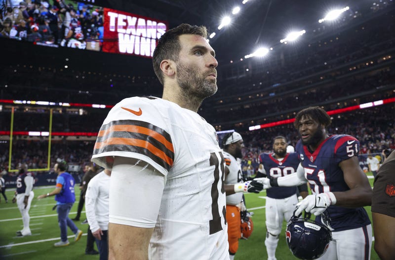 Jan 13, 2024; Houston, Texas, USA; Cleveland Browns quarterback Joe Flacco (15) on the field after a 2024 AFC wild card game against the Houston Texans at NRG Stadium.