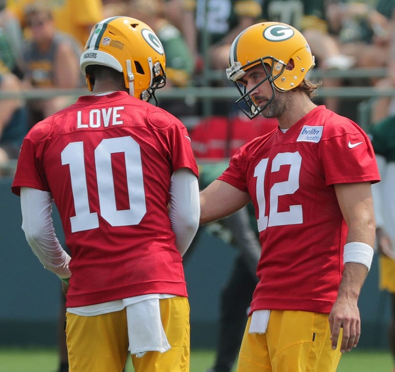 Jordan Love and Aaron Rodgers with Packers