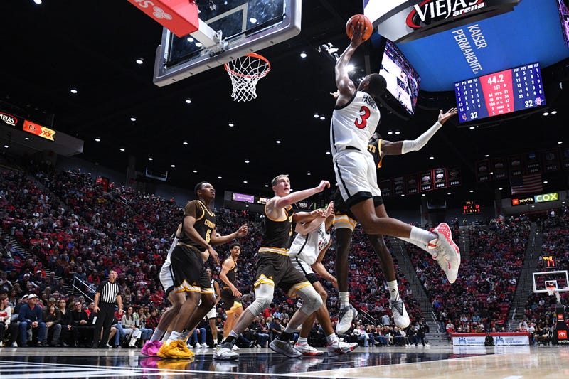 San Diego State Aztecs guard Micah Parrish (3) shoots the ball during the first half against the Wyoming Cowboys at Viejas Arena.