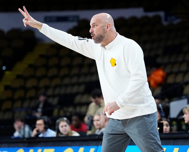 Milwaukee Panthers head coach Bart Lundy is seen calling plays during the first half of the game against the Detroit Mercy Titans on Thursday January 25, 2024 at the UW-Milwaukee Panther Arena in Milwaukee, Wis.