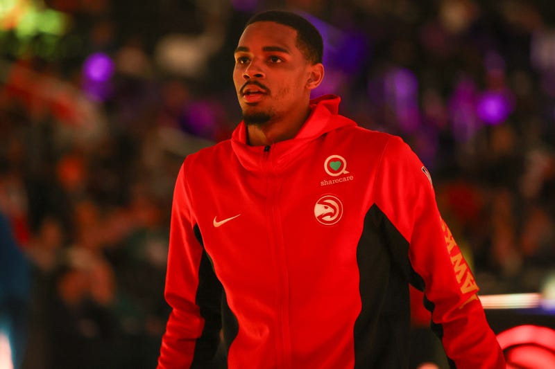 Jan 26, 2024; Atlanta, Georgia, USA; Atlanta Hawks guard Dejounte Murray (5) prepares for a game against the Dallas Mavericks at State Farm Arena. Mandatory Credit: Brett Davis-USA TODAY Sports
