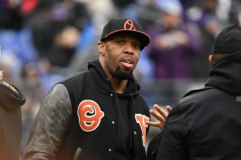 Baltimore, Maryland, USA; Former Baltimore Ravens Terrell Suggs looks on from the field prior to the AFC Championship football game against the Kansas City Chiefs at M&T Bank Stadium. 