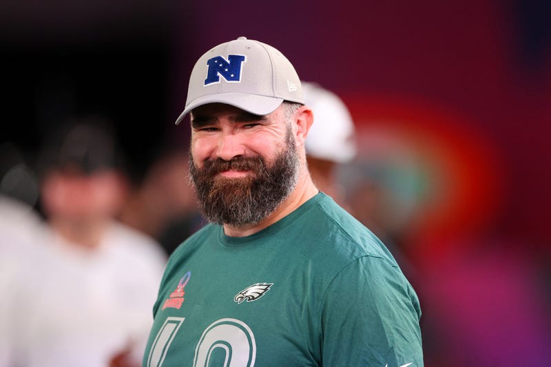 Feb 1, 2024; Orlando, FL, USA; Philadelphia Eagles center Jason Kelce (62) participates in the NFL Pro Bowl Skills Competition at the UCF NIcholson Fieldhouse.