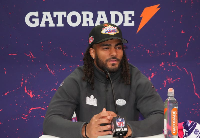 San Francisco 49ers linebacker Fred Warner (54) during Super Bowl LVIII Opening Night at Allegiant Stadium.