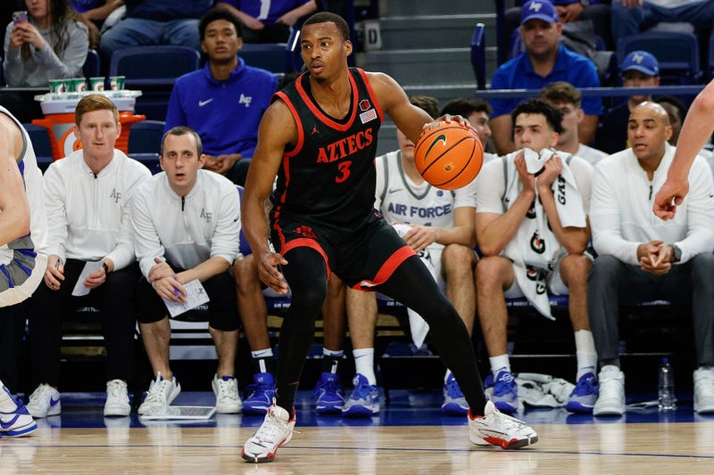 San Diego State Aztecs guard Micah Parrish (3) controls the ball in the first half against the Air Force Falcons at Clune Arena.