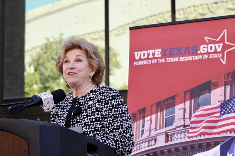 Texas Secretary of State Jane Nelson speaks during a news conference in front of the Enrique Moreno County Courthouse in Downtown El Paso on Tuesday, Feb. 20, 2024.