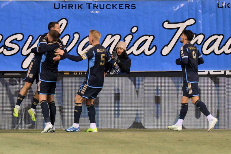 Philadelphia Union midfielder Daniel Gazdag reacts after scoring a goal against Chicago Fire FC during the second half at Subaru Park.