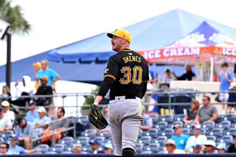 North Port, Florida, USA; Pittsburgh Pirates pitcher Paul Skenes (30) in the fourth inning of the spring training game against the Tampa Bay Rays