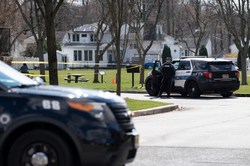Emergency responders at Paramus Public Library, where a pedestrian was struck on March 16, 2024