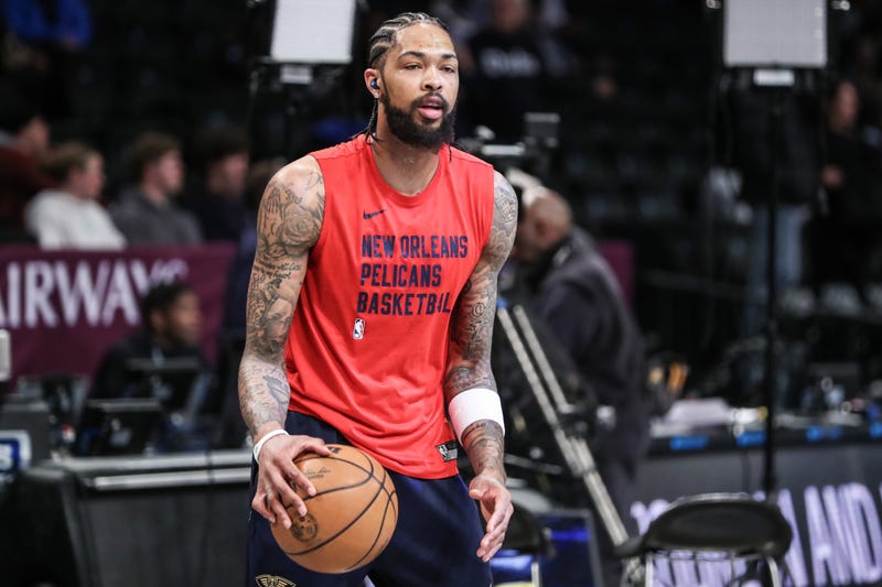 New Orleans Pelicans forward Brandon Ingram (14) warms up prior to the game against the Brooklyn Nets at Barclays Center.