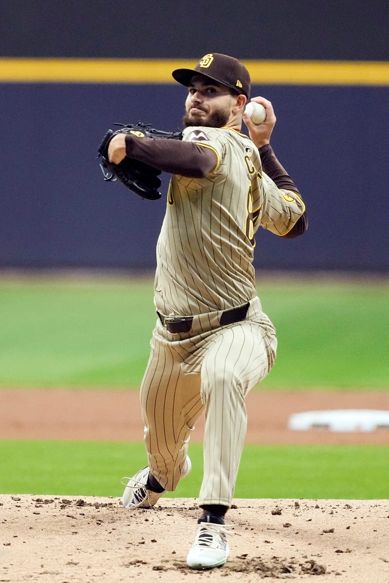 San Diego Padres pitcher Dylan Cease (84) throws a pitch during the first inning against the Milwaukee Brewers at American Family Field.