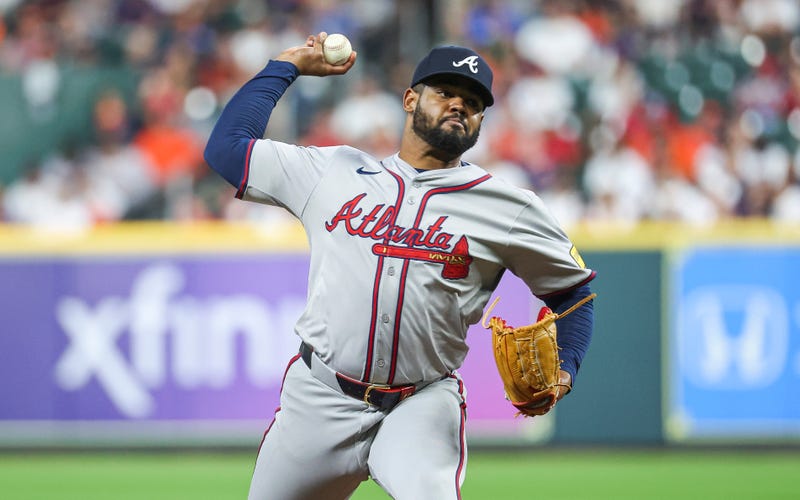 Atlanta Braves starting pitcher Reynaldo Lopez (40) delivers a pitch during the second inning against the Houston Astros at Minute Maid Park.