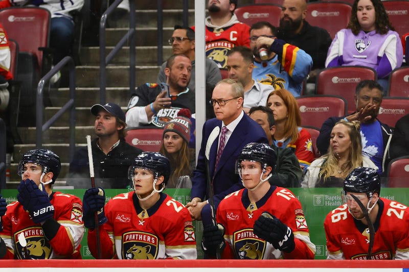 Florida Panthers head coach Paul Maurice looks on against the Toronto Maple Leafs during the third period at Amerant Bank Arena.