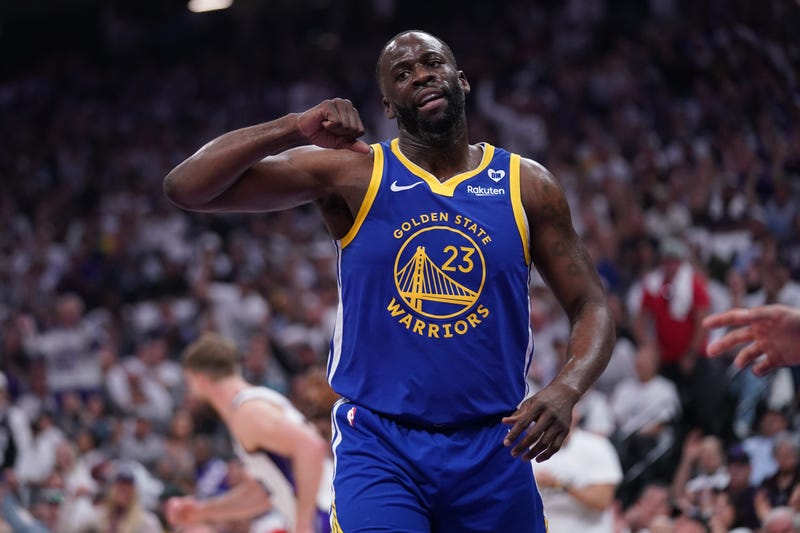 Apr 16, 2024; Sacramento, California, USA; Golden State Warriors forward Draymond Green (23) reacts after a play against the Sacramento Kings in the first quarter during a play-in game of the 2024 NBA playoffs at the Golden 1 Center.