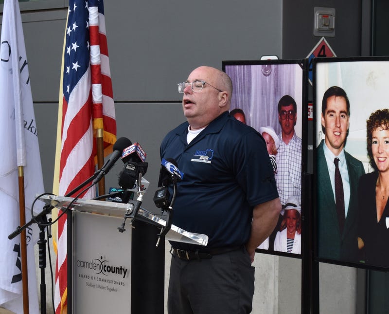 Retired Haddon Heights detective Richard Norcross speaks at a 2024 ceremony honoring his brother and Investigator John McLaughlin.