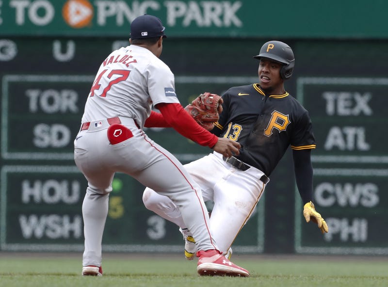 Ke'Bryan Hayes sliding into tag v Boston