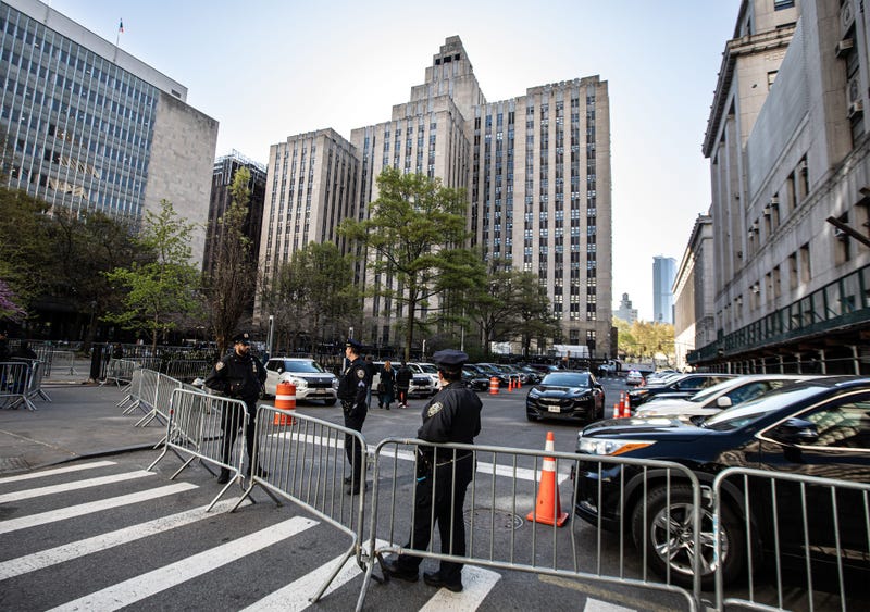 A heavy police presence near the criminal courthouse in lower Manhattan where former President Donald Trump trial took place.