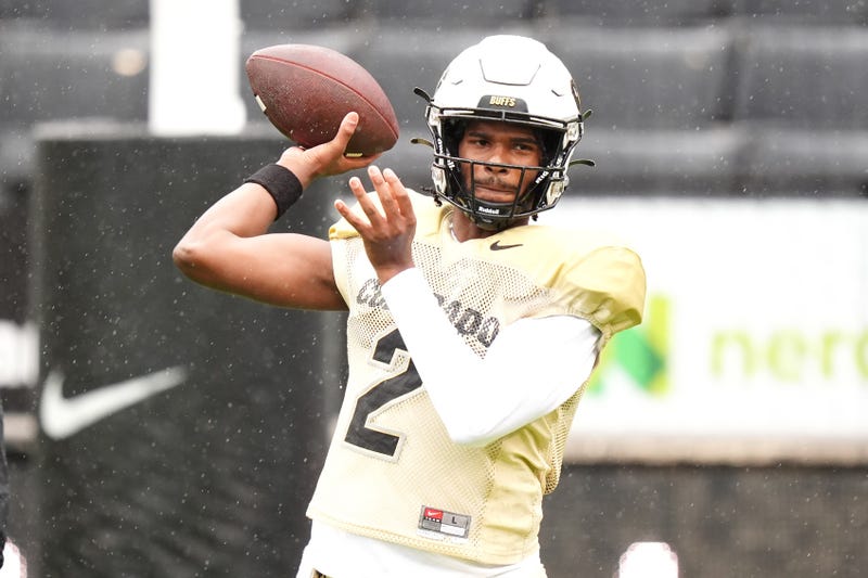 Apr 27, 2024; Boulder, CO, USA; Colorado Buffaloes quarterback Shedeur Sanders (2) warms up during a spring game event at Folsom Field. 