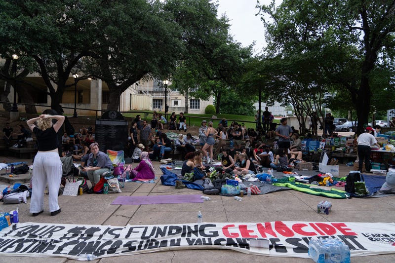 Pro-Palestinian protesters gather to support jailed protesters as they are released from the Travis County Jail on Tuesday, April 30, 2024, a day after many were arrested at a protest at the University of Texas.