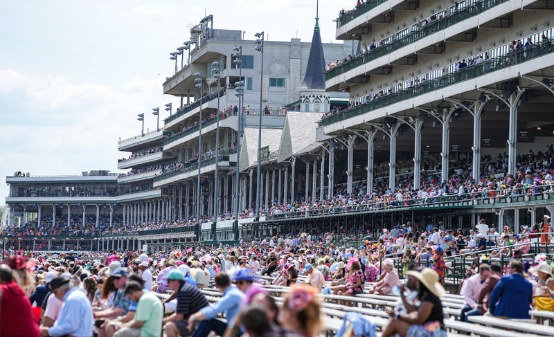 Racing fans pack the stands Thursday, May 2, 2024, during Thurby at Churchill Downs in Louisville, Kentucky.