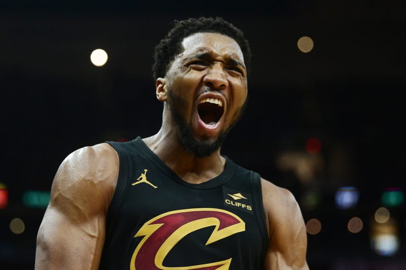 Cleveland Cavaliers guard Donovan Mitchell (45) reacts after a basket during the second half against the Orlando Magic in game seven of the first round for the 2024 NBA playoffs at Rocket Mortgage FieldHouse.