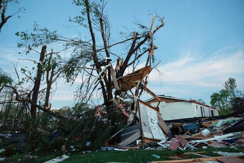 A tornado left a wake of damage at a mobile home park in Portage, Michigan, on Tuesday, May 7, 2024.
