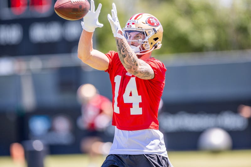 May 10, 2024; Santa Clara, CA, USA; San Francisco 49ers wide receiver Ricky Pearsall (14) runs drills during the 49ers rookie minicamp at Levi’s Stadium in Santa Clara, CA.