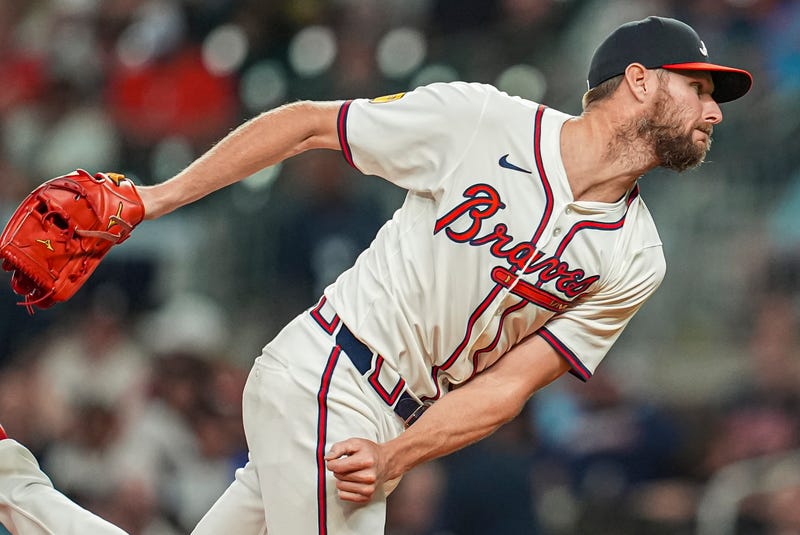  Atlanta Braves starting pitcher Chris Sale (51) pitches against the Chicago Cubs during the seventh inning at Truist Park.