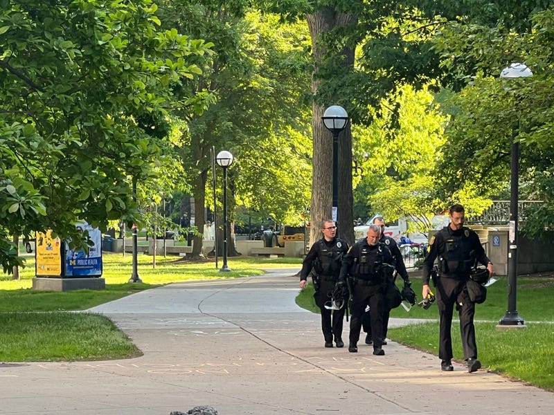 police cleared a tent encampment set up by University of Michigan students