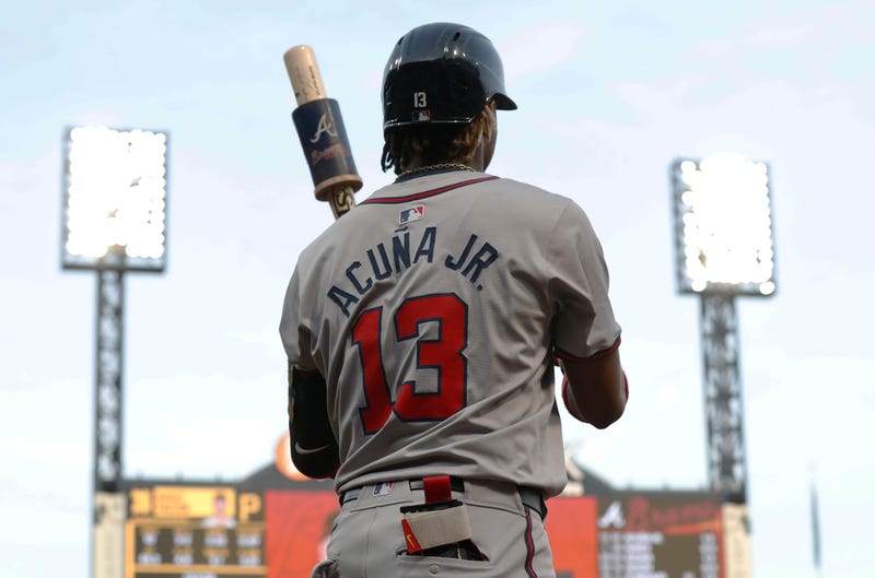 Atlanta Braves right fielder Ronald Acuna Jr. (13) in the on-deck circle against the Pittsburgh Pirates during the fifth inning at PNC Park.
