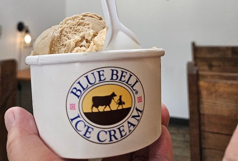 Tiny carton of Blue Bell Ice Cream