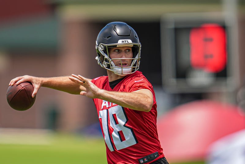 Jun 3, 2024; Atlanta, GA, USA; Atlanta Falcons quarterback Kirk Cousins (18) shown in action on the field during Falcons OTA at the Falcons Training facility. Mandatory Credit: Dale Zanine-USA TODAY Sports