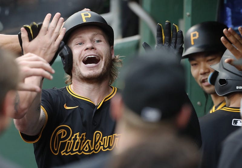 Jack Suwinski celebrating after HR in dugout