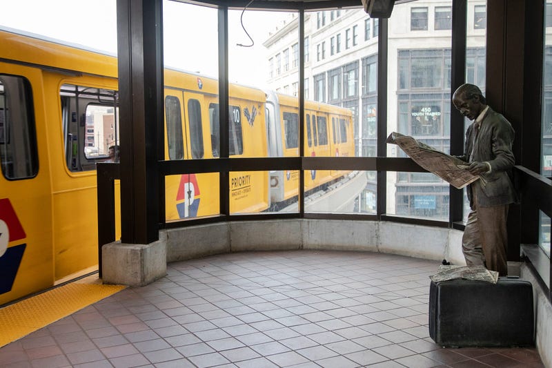 Detroit People Mover railcars, pictured at Detroit People Mover Grand Circus Station in Downtown Detroit on Wednesday, Oct. 4, 2023.