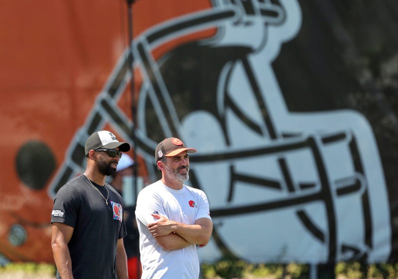 Browns general manager Andrew Berry, left, and head coach Kevin Stefanski