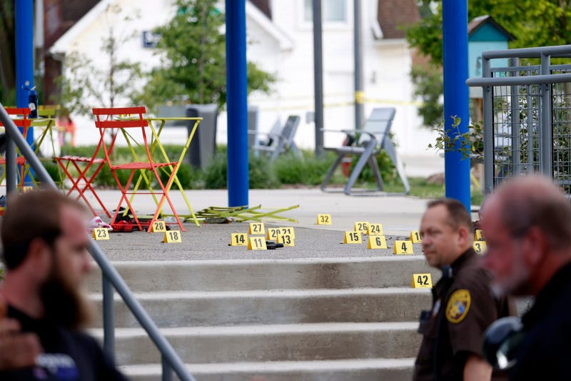Evidence markers at Brooklands Plaza Splash Pad in Rochester Hills