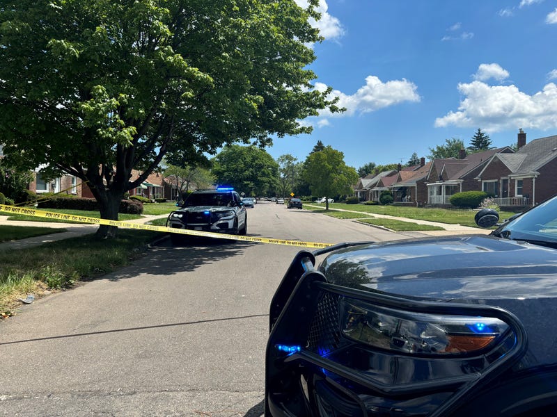 Police block off a portion of Rossini Drive in Detroit after a shooting Sunday, July 7, 2024.