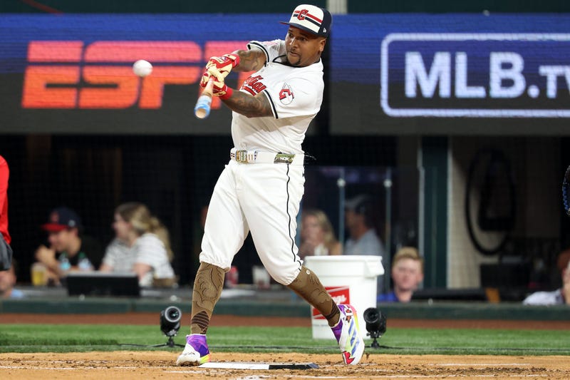 Jul 15, 2024; Arlington, TX, USA; American League third baseman Jose Ramirez of the Cleveland Guardians (11) competes during the 2024 Home Run Derby at Globe Life Field.