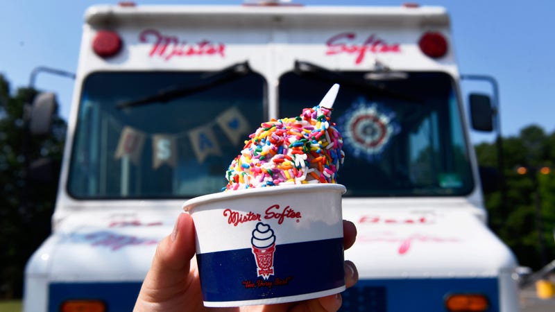A freshly made cup of Mister Softee ice cream is shown in Evesham Township, New Jersey, on July 15, 2024