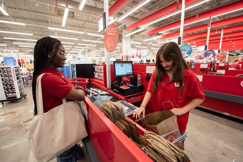 Woman checking out at a Target store