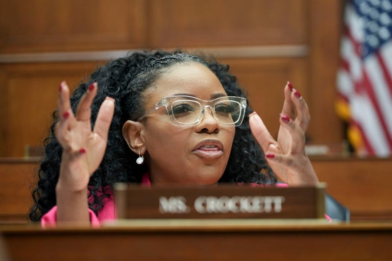 Rep. Jasmine Crockett asks questions during Secret Service Director Kimberly Cheatle’s congressional hearing on Monday.