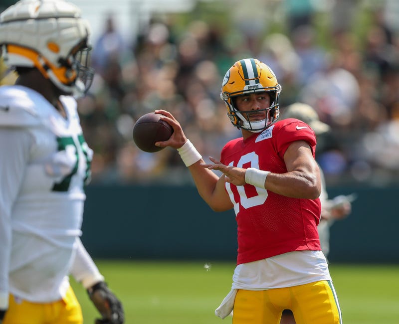 Green Bay Packers quarterback Jordan Love throws the ball in practice on Saturday, July 27, 2024, at Ray Nitschke Field in Ashwaubenon, Wis.