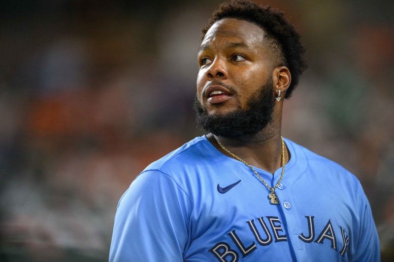 Toronto Blue Jays first baseman Vladimir Guerrero Jr. (27) looks on from the dugout during the fifth inning against the Baltimore Orioles at Oriole Park at Camden Yards.