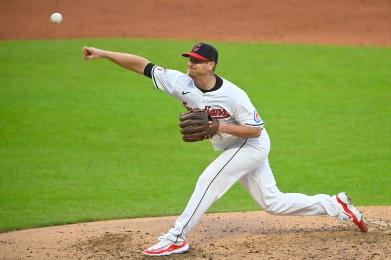 Aug 14, 2024; Cleveland, Ohio, USA; Cleveland Guardians starting pitcher Alex Cobb (35) delivers a pitch in the the sixth inning against the Chicago Cubs at Progressive Field.