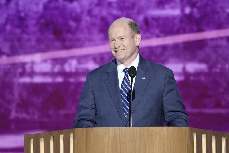 Aug 19, 2024; Chicago, IL, USA; Sen. Chris Coons, D-Del., speaks during the first day of the Democratic National Convention at the United Center. Mandatory Credit: Jasper Colt-USA TODAY