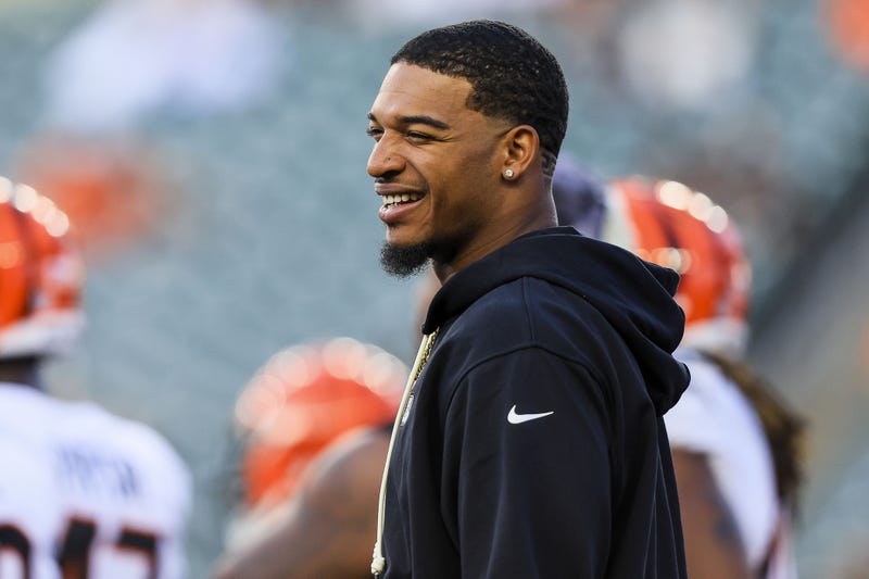 Cincinnati Bengals wide receiver Ja'Marr Chase (1) stands on the field during warmups before a preseason game at Paycor Stadium.