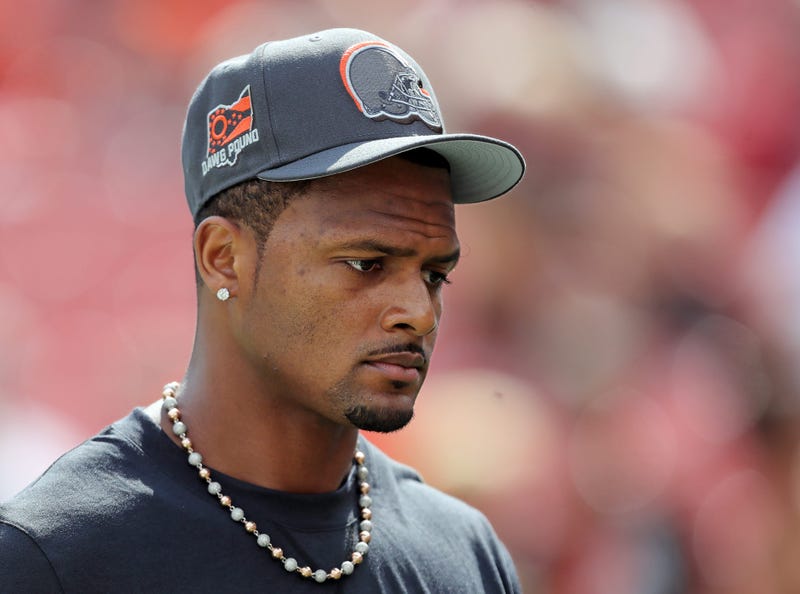 Cleveland Browns quarterback Deshaun Watson (4) heads back to the locker room before an NFL preseason football game at Cleveland Browns Stadium, Saturday, Aug. 17, 2024, in Cleveland, Ohio.